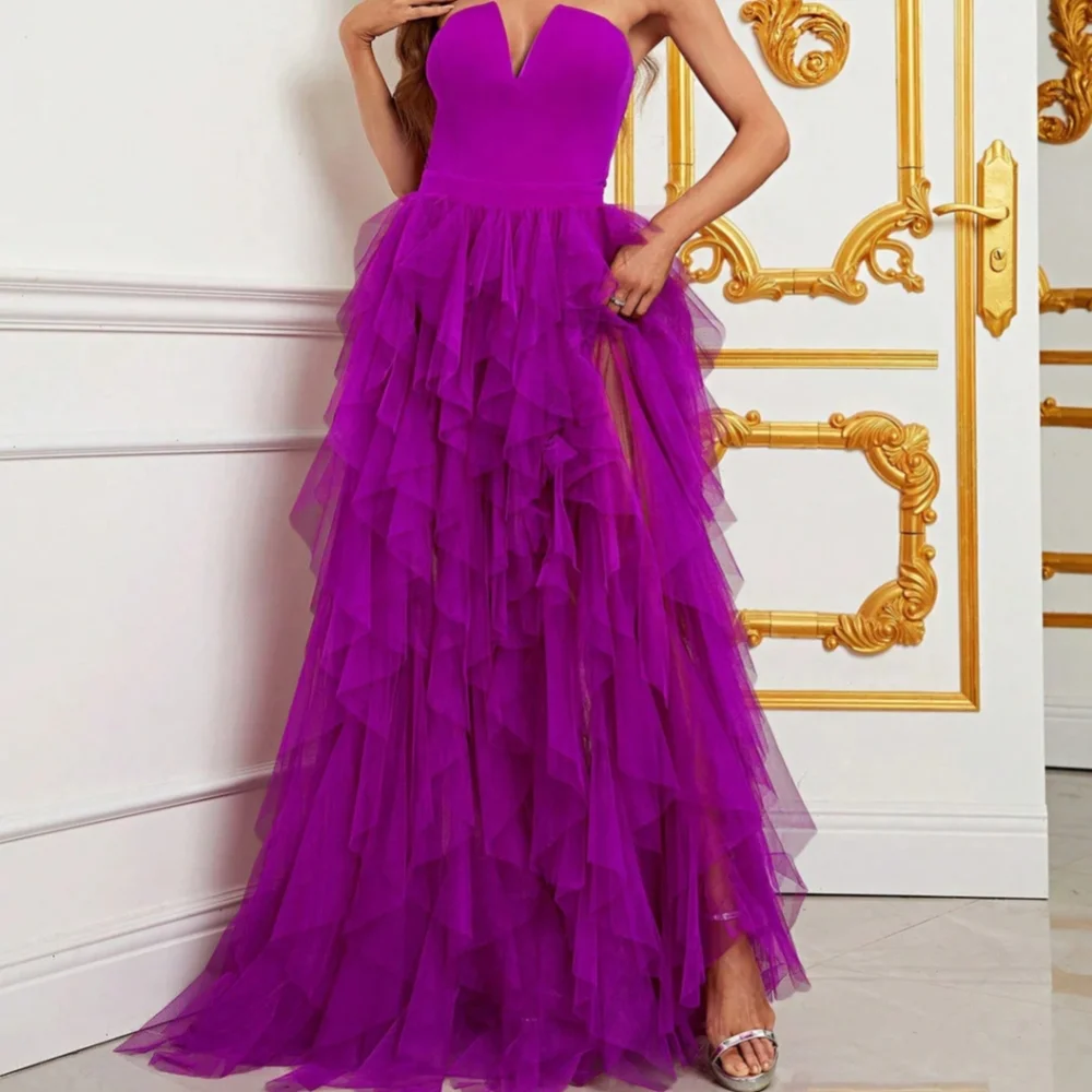 Mesh Overlay Split Thigh Majesty Evening Dress - Picture 3 of 5